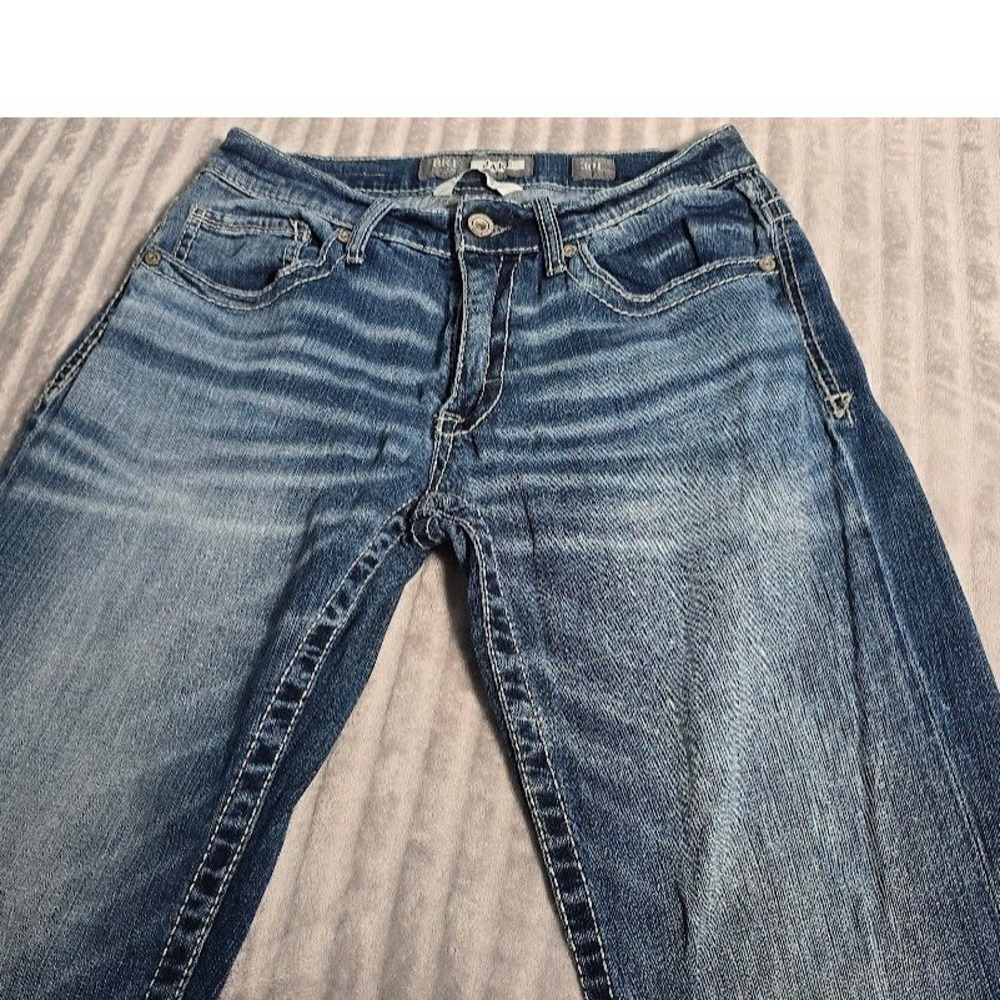 BKE Jake Bootleg Jeans Womens‎ 30L Medium Wash Whiskering blue Denim jeans. 583